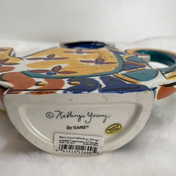 Kathryn Youngs By Ganz Bella Casa Yellow Blue Red Decorative Tea Pot Lid Damage - Picture 5 of 5